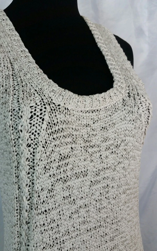 Blusa Top JOAN VASS Nordstrom Beige Sin Mangas Tejido Abierto Talla Mediana Túnica Foto 3 de 4