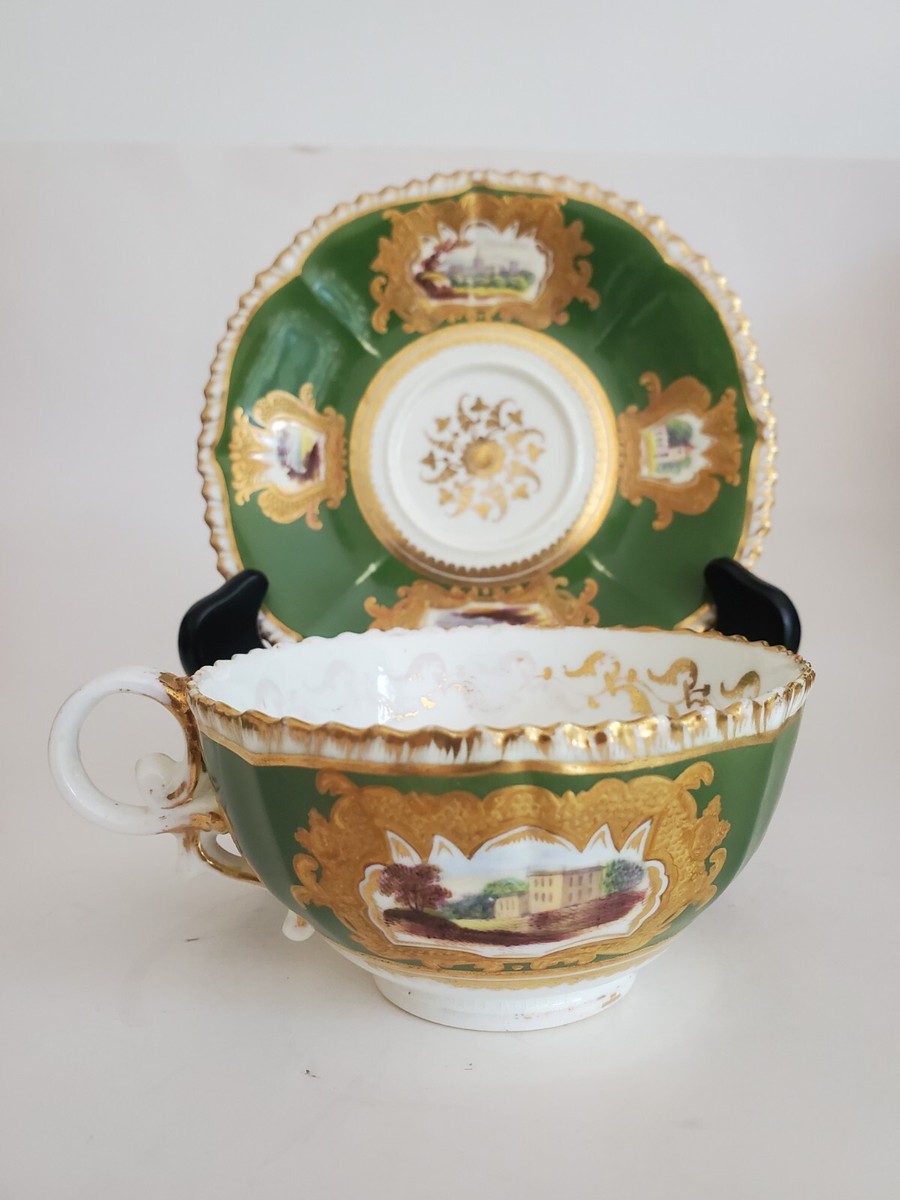 Antique English Coalport 1800s Green Cup & Saucer Pattern 982 | eBay