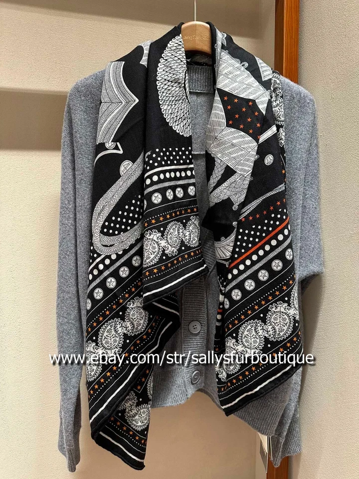 Sallys Boutique 80% Cashmere 20% Silk Wrap Scarf Aztec Print Square Shawl 53" - Image 3 of 4