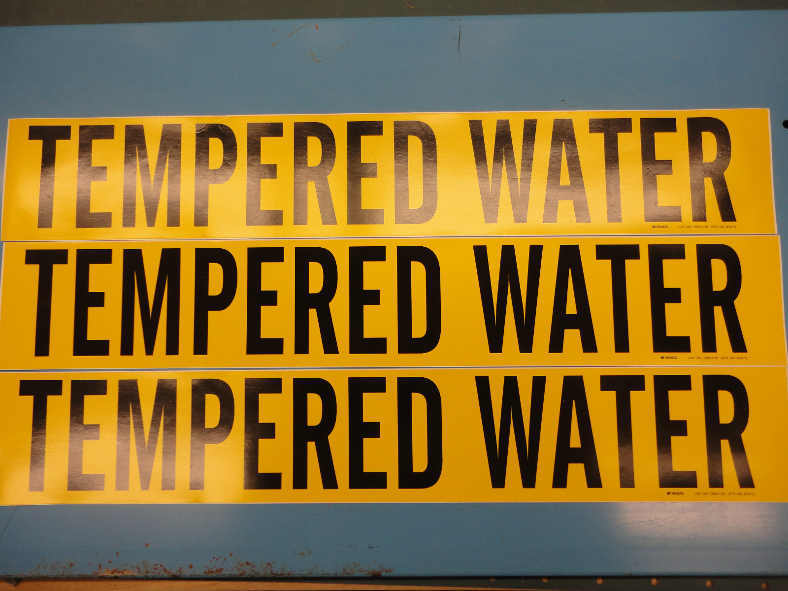 3 Count, "Tempered Water", 4" x 24" Decal Sticker, Vinyl Pipe Marker 7283-1HV