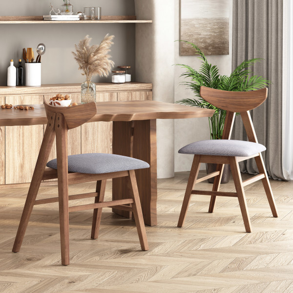 Sunapee Mid Century Modern Fabric Upholstered Wood Dining Chairs, Set of 2