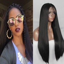Light Yaki Lace Front Wig Long Black Color Synthetic Hair Wigs Natural Baby Hair