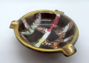 Western Germany  Vibrant Colors 4" Brown Round Ceramic Ashtray #401
