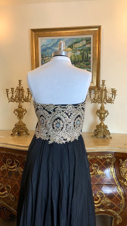 Vestido longo de noite Meier Collection formal bordado dourado com miçangas vestido de formatura - Imagem 4 de 4