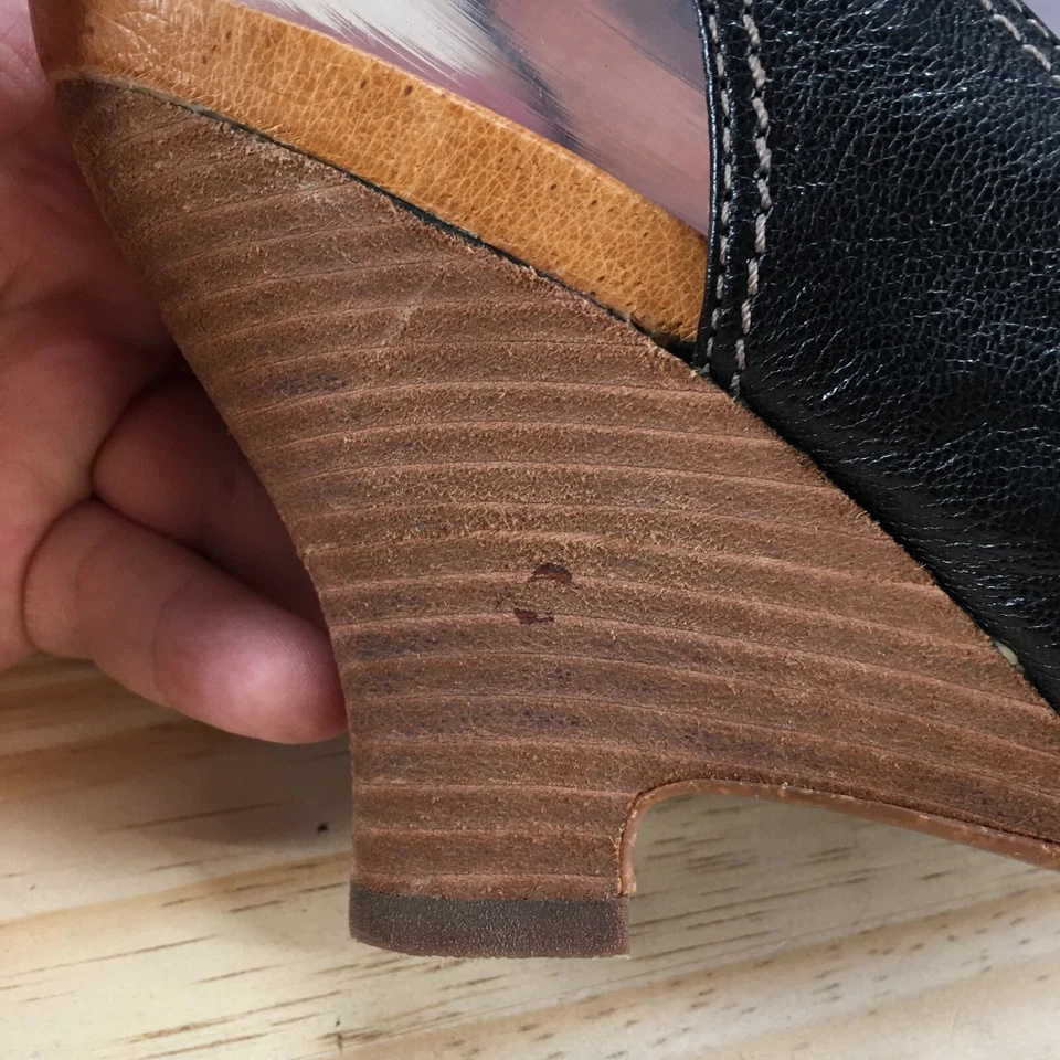 Naya Heels Womens 7.5 Wide Giada Slingback Black Leather Peep Toe Wedge Heels - Image 4 of 4