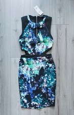 Miss Selfridge size 6 black dress multicoloured bodycon cut out diamond BNWT
