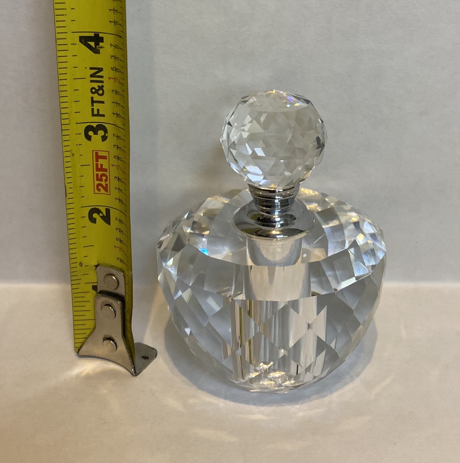 Simon Designs Crystal Vanity Perfume Bottle, Diamond Design, Glass Dauber