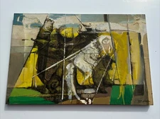 MID CENTURY ABSTRACT PAINTING LARGE MODERNIST PORTRAIT EXPRESSIONISM VINTAGE