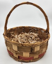 Vintage 1950s/60's Bamboo Wicker Pink Green Splint Small Easter Basket Mexico