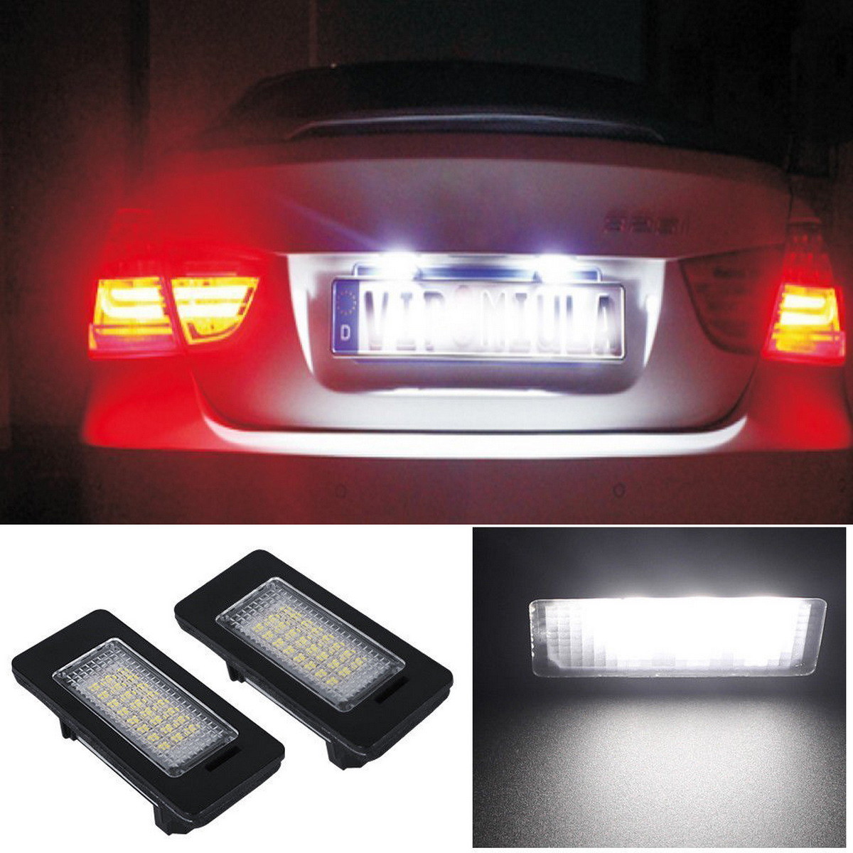 2x LED License Plate Lights For BMW E88 E90 E92 E93 E39 E60 E61 M5 E70 – Cold White 3528SMD 12V