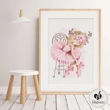 Baby, Girl Nursery Bedroom Wall Art Prints Ballerina, Bunny, Bear, Deer, Ballet