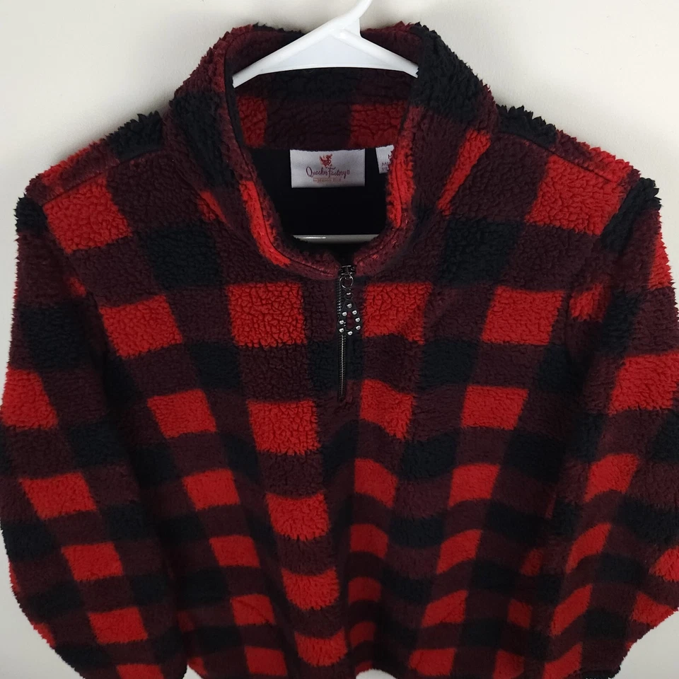 Quacker Factory Jacket Women Medium Red Black Fleece 1/4 Zip Pullover Pockets - Image 3 of 4