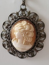 Jugendstil großer Silber  Anhänger Muschel Gemme  Kamee  Antikschmuck + Kette