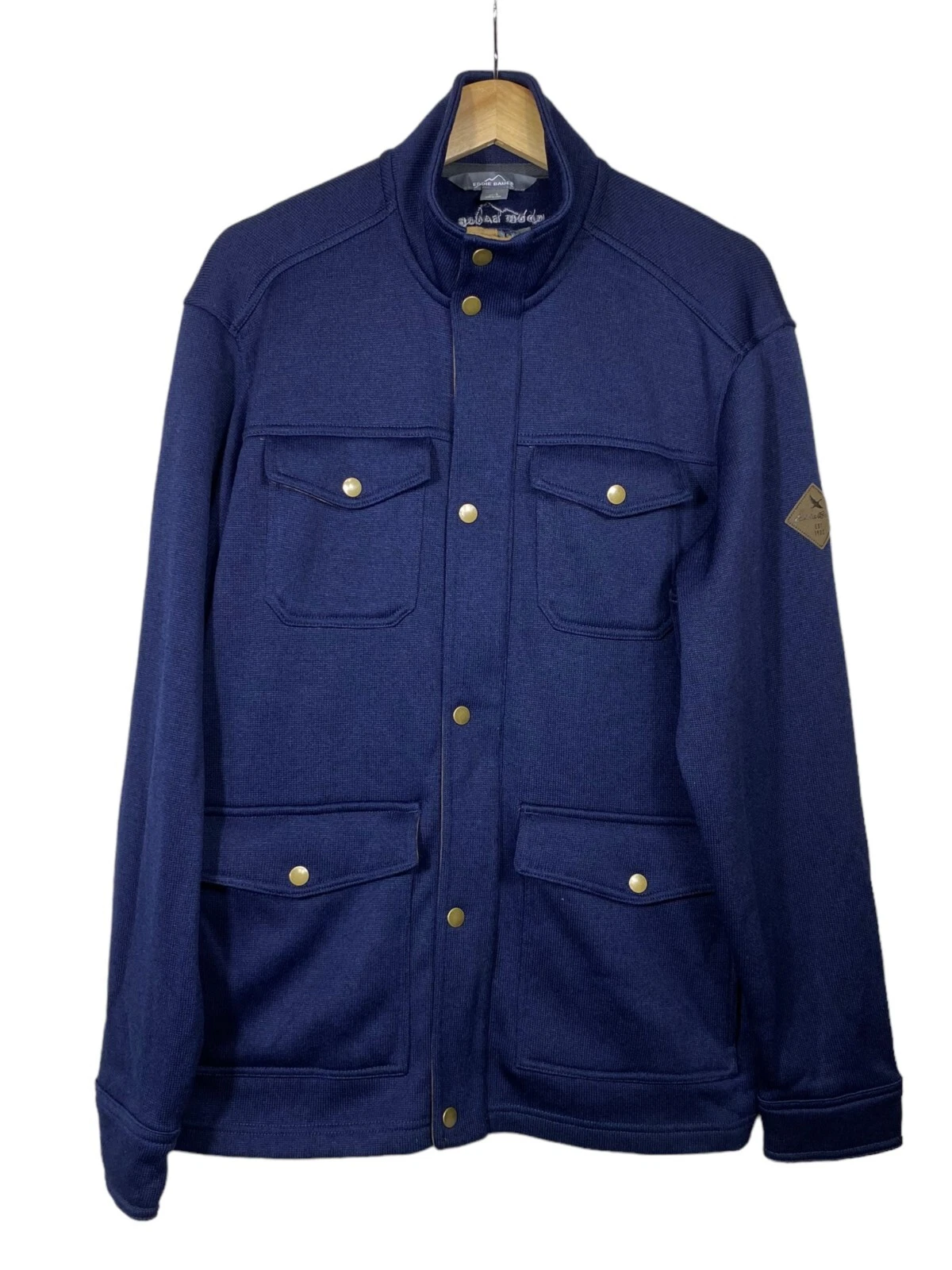 Eddie Bauer Jacket Mens L Blue Radiator 4-Pocket Fleece Full Zip Snap Button