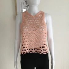 Manning Cartell Peachy Pink Crochet Party Loose Top/Cropped/Size 10/100% Cotton
