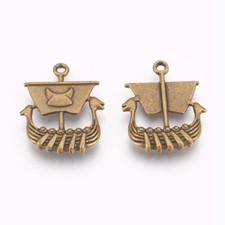 Viking Ship Charm Antiqued Bronze Boat Pendant Norse Seafarer Findings 27mm