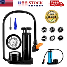 Bike Pump Mini Portable Motor Bicycle Foot Pump Pressure Gauge Tire Air Pump
