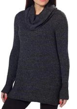 DKNY Jeans Womens Cowl Neck Tunic Pullover Sweater Black Heather