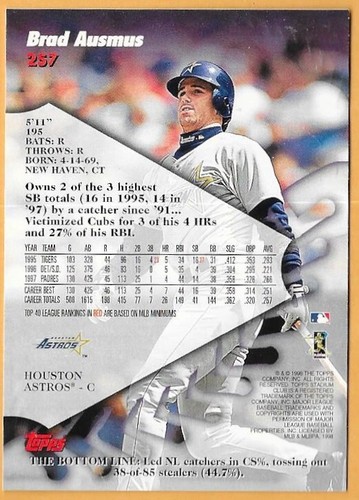 Brad Ausmus San Diego Padres #257 - Topps Stadium Club casi nuevo como nuevo 1998 - Imagen 2 de 2