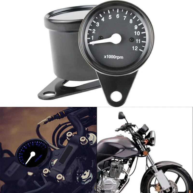 Retro Motorcycle Tachometer 0-12000 Tach RPM Gauge Rev Counter Universal 65mm - Image 2 of 4