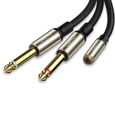 3.5Mm to Dual 1/4 Inch Audio Splitter Cable, Gold Plated 1/8" TRS Female to Dual