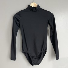 Weissman Dance Leotard Mock Neck Black Long Sleeve Girls Youth Child Large NWT