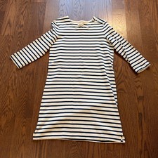 Madewell Navy Cream Striped Cotton Button Shoulder Shift Dress F5172 Small