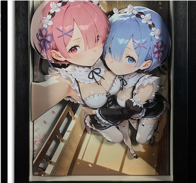 B&W Studio Re:zero Ram Rem Decoration Painting 46x34cm In Stock New