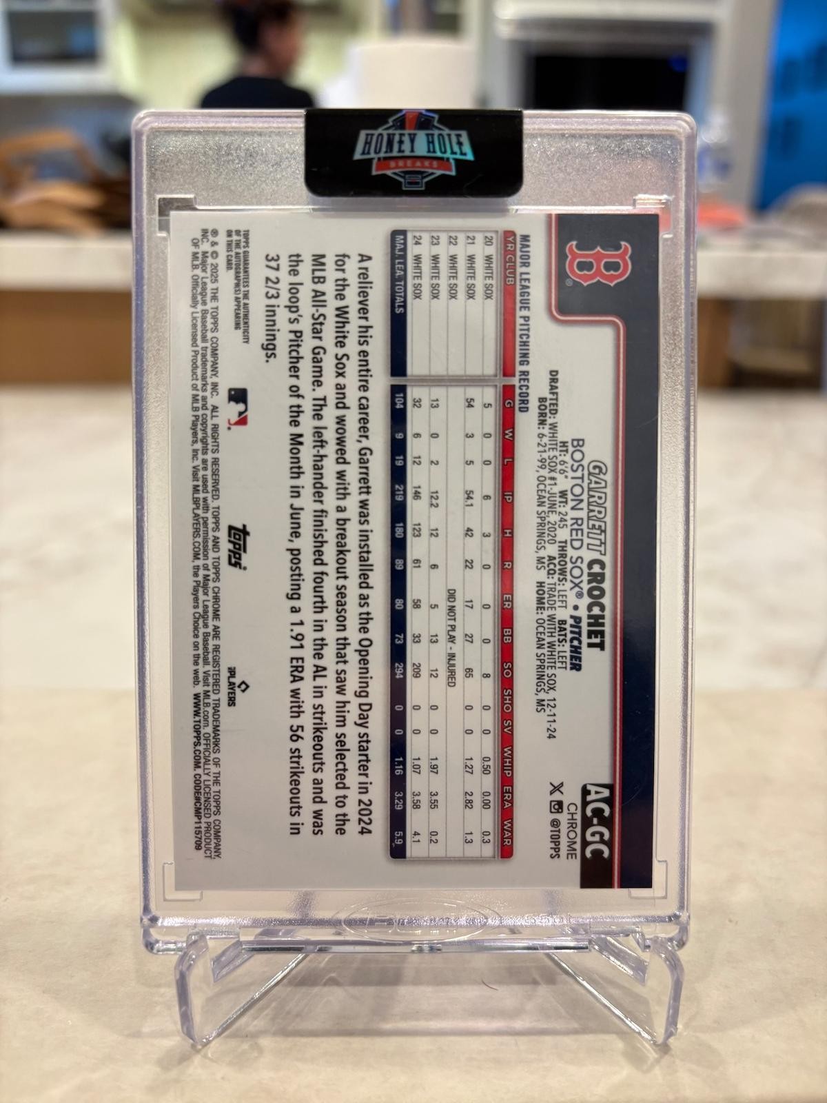 2025 Topps Chrome Garrett Crochet True Gold Refractor Auto /50 Encased view 2
