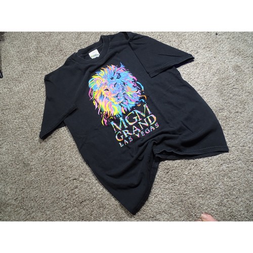 Vtg 1997 MGM Grand Las Vegas Lion T-Shirt Black Rainbow Graphic Casino Souvenir