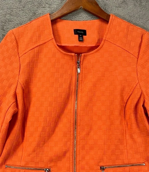 RAFAELLA Womens Size 10 Orange Blazer Jackets Basket Weave Textured Full Zip - Image 2 of 4