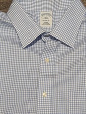 Brooks Brothers 1818 Regular Mens 17 1/2 32/33 Blue Check Non Iron Cotton EUC