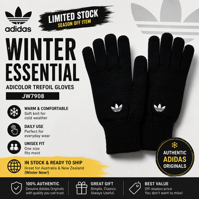 Adidas Originals Adicolor Trefoil Knit Gloves Black Unisex Winter JW7908