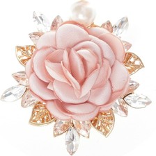 Rose Flower Brooch 1.97In Satin Pearl Crystal Flower Brooch for Women Wedding Dr