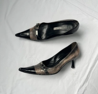 Talons noir marron vintage y2k - Leather pointed toe kitten heel Luciano Padovan - Photo 1/4