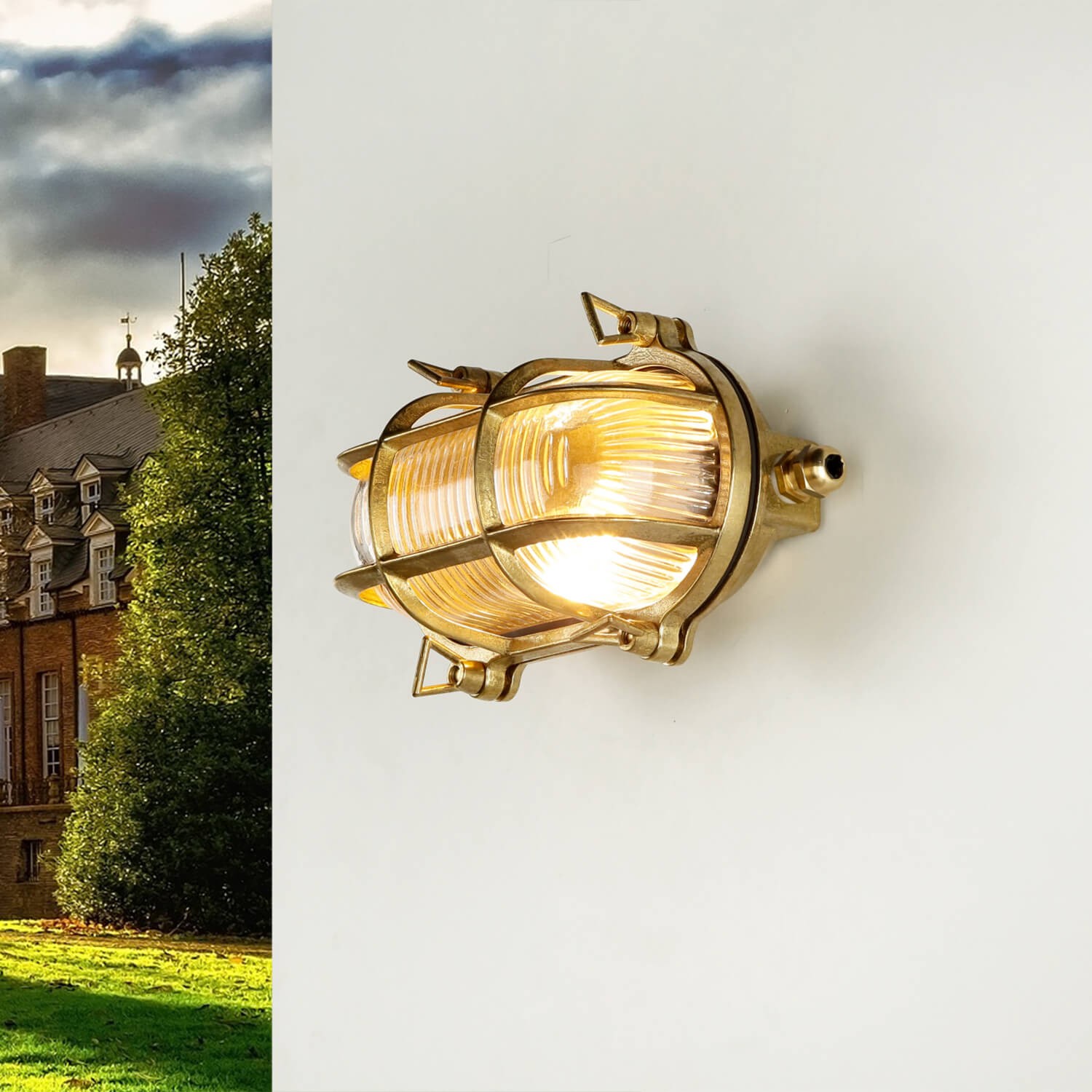 Lampada da esterno marittima ottone vetro ondulato rustica IP64 balcone casa parete lampada