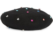 kate spade- Crystal Embellished- Wool Blend Beret- Black- NWT- $88