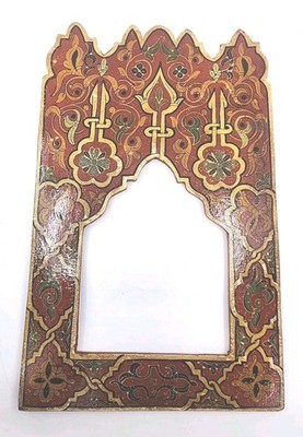 Vintage Indian Jharokha Arch Frame Hand Painted Wood Floral 19x12