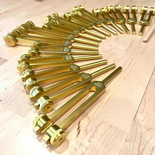 Human Organ Gold Weighted 15 Set Tuning Forks with Mallet and Velvet Bag - Picture 4 of 7