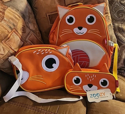 3 Piece Set Zoozy Kedi Cat Kids School Bag  Backpack Lunch Bag Pencil Case New