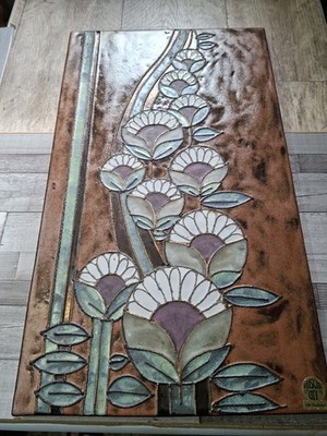 Huge Vintage Ruscha West German Pottery Floral Ceramic Wall Tile Plaque 60cm