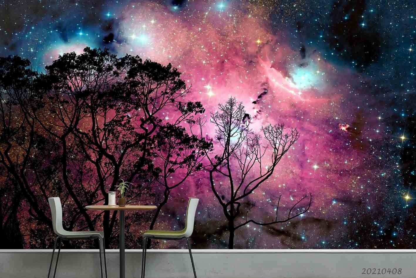 3D Trees Starry Sky Night Scene Wall Murals Wallpaper Murals Wall Sticker