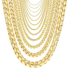 14K Yellow Gold Solid Franco 0.6mm-6mm Diamond Cut Spiga Chain Necklace 16"- 30"