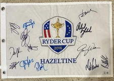 2016 Ryder Cup Hazeltine signed USA Team Flag  Beckett Full Letter