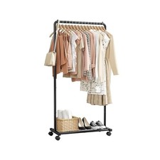 Strong Metal Clothes Hanger with Mesh Shelf  Smooth Rolling Casters