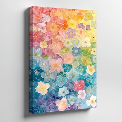 Abstract Floral Canvas Wall Art Rainbow Garden Flowers Gradient Decor Print