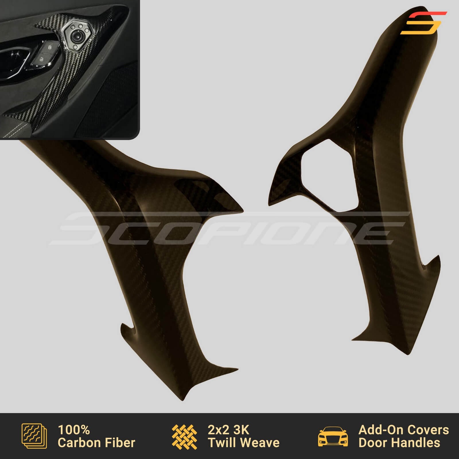 Scopione Carbon Fiber Add-On INT Door Handle Covers Trim for Lamborghini Huracan