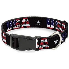 USA Flag Dog Collar Adjustable Patriotic Nylon 1in Wide 9-15in Neck Small