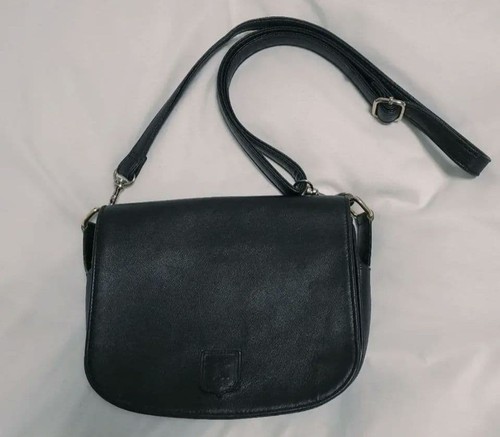 CELINE Trifold Shoulder Bag Leather Black Vintage From Japan