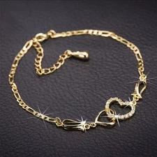 Women's Fashion Bracelet Double Heart Gold Color Wrist Jewelry 104